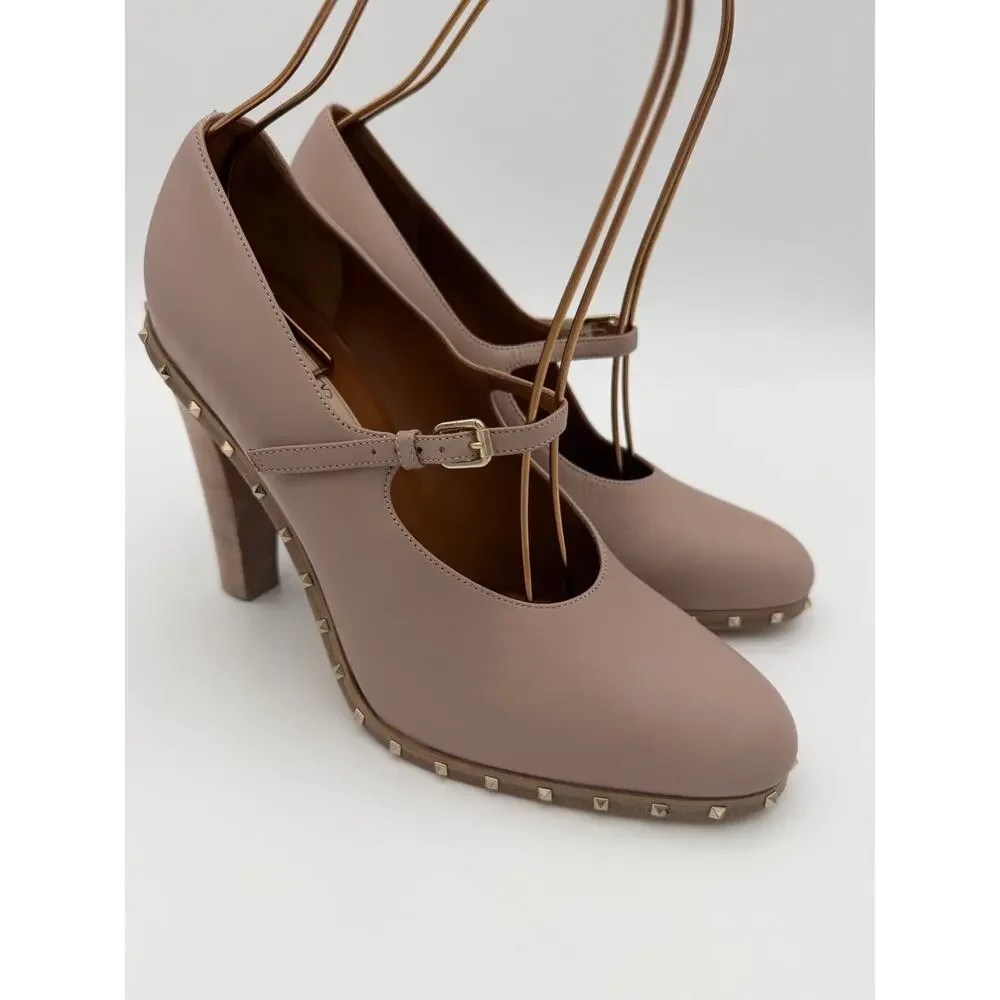 Valentino Soul Lovestud Rockstud Mary Janes Pumps Pink Leather Size 38 / 8